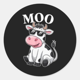 Sticker Rond Vache Meuh - Drôle Vache Fermière Pour Hommes Femm