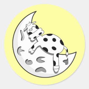 Sticker Rond Vache mignonne à bande dessinée dormant sur la