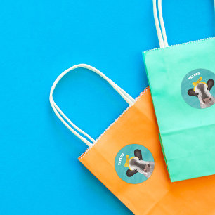 Sticker Rond Vache mignonne avec cabot Personnalisé