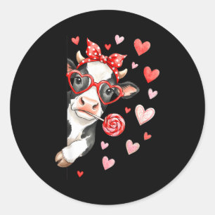 Sticker Rond Vache Mignonne Avec des Cœurs & Bonbons - Vach