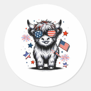 Sticker Rond Vache mignonne du 4 juillet Drapeau américain Vach