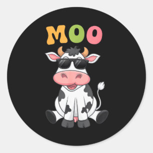 Sticker Rond Vache Moo Groovy - Vache drôle d'agriculteur Homme