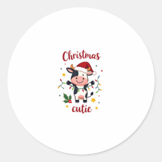 Sticker Rond Vache Noël Mignonne T-Shirt de Noël de Vaches (7)