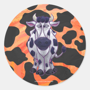 Sticker Rond Vache Noir et Orange Wild Me