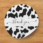 Sticker Rond Vache Print Cowgirl Wedding Favor Merci<br><div class="desc">Élégant autocollant rond blanc et noir de vache imprimé cowgirl mariage pour les faveurs de mariage. Grand autocollant d'enveloppe ou jeton de remerciement pour la douche nuptiale / invités mariages. Idéal aussi pour une soirée mariage ou bachelorette à thème ouest/sud.</div>