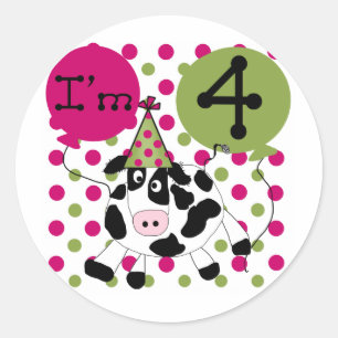 Sticker Rond Vache rose 4e Anniversaire Tshirts et cadeaux