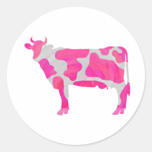 Sticker Rond Vache rose chaud et blanc Silhouette