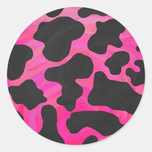 Sticker Rond Vache rose chaud et noir (Devant)