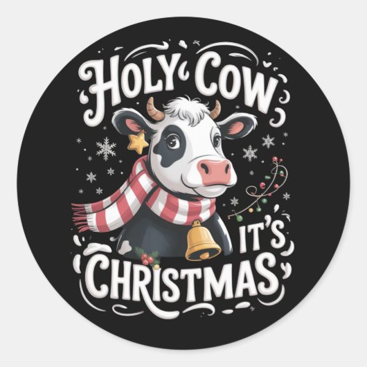 Sticker Rond Vache sacrée C'est Xmas Amusing Vache passionnée A (Devant)