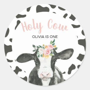 Sticker Rond Vache sacrée, je suis une gingham florale rose pou