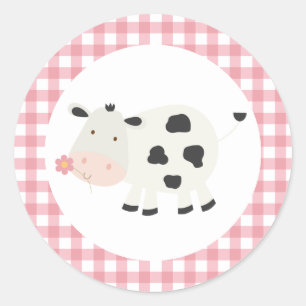 Sticker Rond Vache sacrée Rose pâle Imprimé vache Anniversaire 