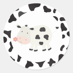 Sticker Rond Vache sacrée Rose pâle Imprimé vache Anniversaire 