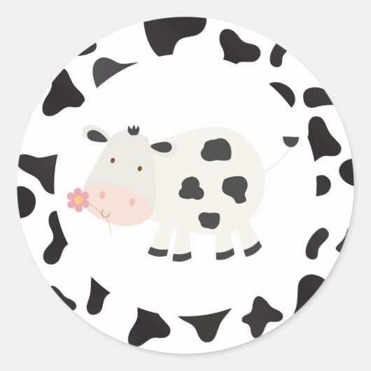 Sticker Rond Vache sacrée Rose pâle Imprimé vache Anniversaire  (Devant)