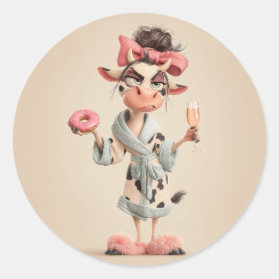 Sticker Rond Vache Sassy en mode Spa