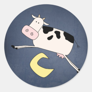 Sticker Rond Vache sautant par-dessus la Lune