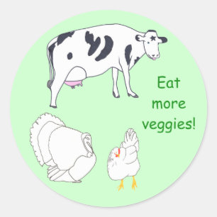 Sticker Rond Vache Turquie poulet Mangez plus d'autocollants Lé