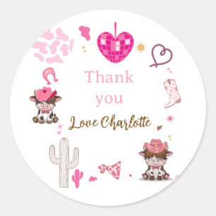 Sticker Rond Vacheresse Rose Occidental Vache Highland Annivers