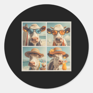 Sticker Rond Vaches cool avec des lunettes de soleil Plage Vach