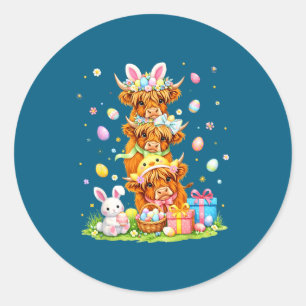 Sticker Rond vaches de Pâques des hautes terres coquette noeud