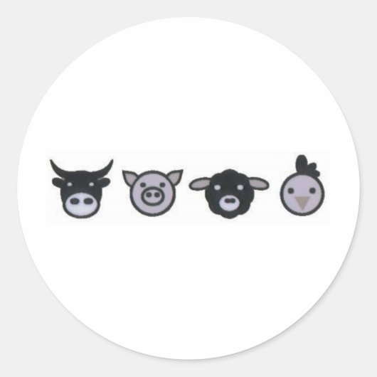 Sticker Rond vaches porc poulet mouton (Devant)