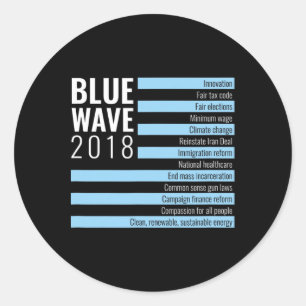Sticker Rond Vague Bleue 2018 Vote Démocrate L'Amérique Résiste