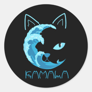 Sticker Rond Vague Bleue Dames Chat Kamala Typographie De Chat