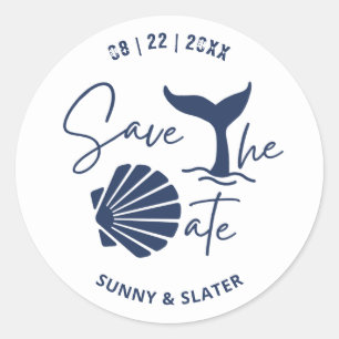Sticker Rond Vague de baleine coquillage plage typographie enre
