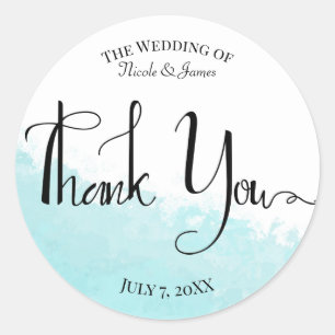 Sticker Rond Vague de bleu aqua frais Mariage Remerciements