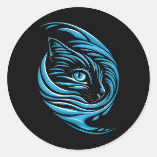 Sticker Rond Vague De Chat Bleu Pour Kamala 47 Drôle Chat Dames