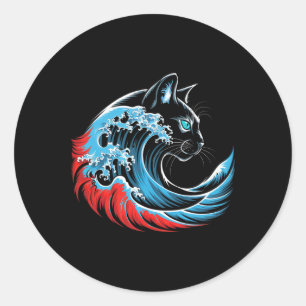 Sticker Rond Vague De Chat Bleu Pour Kamala 47 Drôle Chat Ladie
