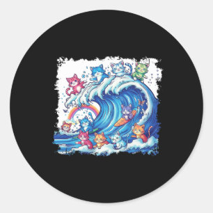 Sticker Rond Vague de chats bleus pour les Amoureux de les chat