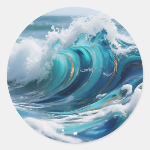 Sticker Rond Vague dorée de l'océan turquoise