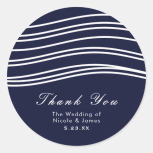 Sticker Rond Vague Moderne Bleu Marine et Blanc pour un Mariage