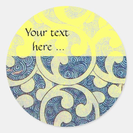 Sticker Rond VAGUES, Abstrait Bleu Jaune (Devant)