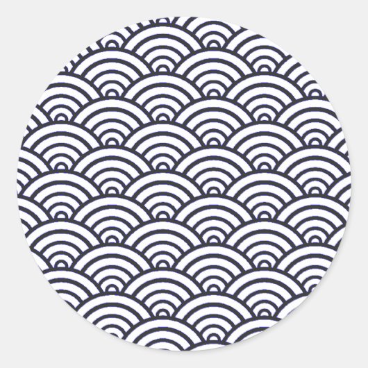 Sticker Rond Vagues bleues japonaises Seigaiha Mer (Devant)