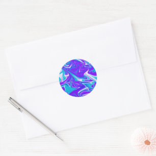 Sticker Rond Vagues célestes : Le marbre bleu blanc et violet