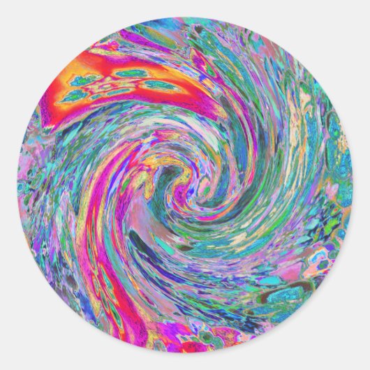 Sticker Rond Vagues de couleur de fleurs psychédéliques florale (Devant)