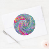 Sticker Rond Vagues de couleur de fleurs psychédéliques florale (Enveloppe)
