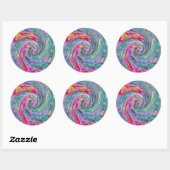 Sticker Rond Vagues de couleur de fleurs psychédéliques florale (Feuille)