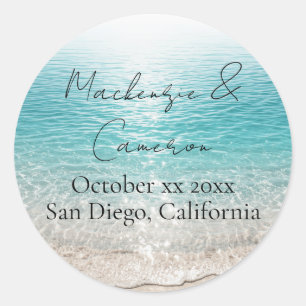 Sticker Rond Vagues de Plage & Eau Claire Nom Personnalisé Trop