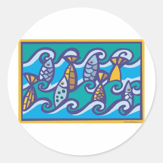 Sticker Rond Vagues de poissons (Devant)