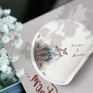 Sticker Rond Vagues d'hiver avec Mariage d'ailes d'or