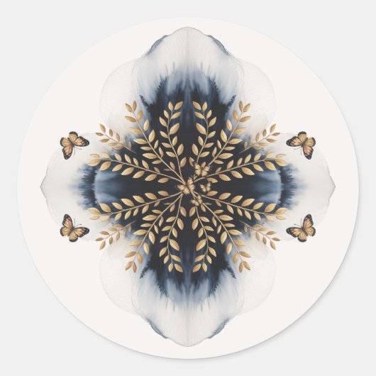 Sticker Rond Vagues d'hiver avec Mariage d'ailes d'or (Devant)