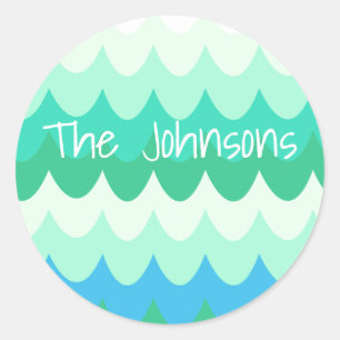 Sticker Rond Vagues géométriques bleues, vertes et Turquoises