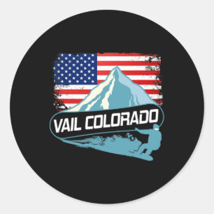 Sticker Rond Vail Colorado Snowboard Drapeau Américain I Nordic
