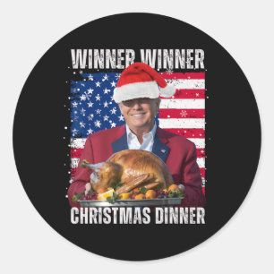 Sticker Rond Vainqueur du dîner de Noël Humour Funny Trump X