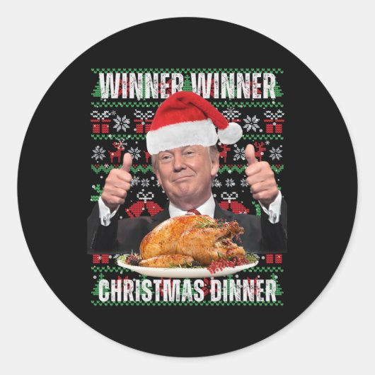 Sticker Rond Vainqueur du dîner de Noël Humour Funny Trump X (Devant)