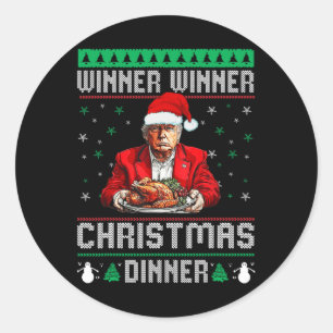 Sticker Rond Vainqueur du dîner de Noël Père Noël Trump Ugly Sw