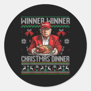 Sticker Rond Vainqueur du dîner de Noël Père Noël Trump Ugly Sw
