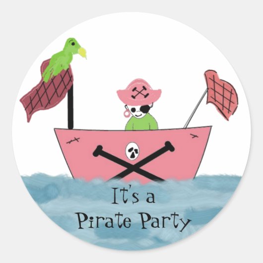 Sticker Rond Vaisseau pirate rose (Devant)
